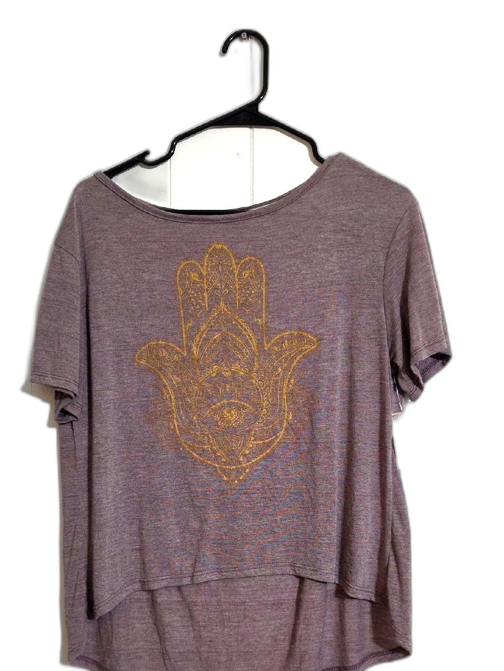 Evolution and Creation Lavender Short-Sleeve Tee with Gold Hamsa